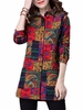 Casual Floral Printed Color Block Turn-Down Collar Button Thick Coat For Women