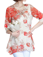 Casual Floral Printed Irregular Hem Chiffon Shirts