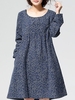 Casual Floral Printed O-Neck Long Sleeve A-line Dress For Women