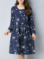Casual Floral Printed O-NecK Long Sleeve Women Dresses