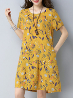 Casual Floral Printed O-Neck Short Sleeve Women Dresses