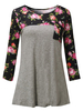 Casual Floral Printed Patchwork Long Sleeve Blouse For Women