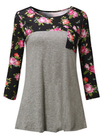 Casual Floral Printed Patchwork Long Sleeve Blouse For Women