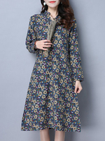 Casual Floral Printed V-Neck Long Sleeve Women Dresses