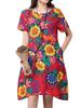 Casual Flower Printed O-Neck Short Sleeve Dress For Women