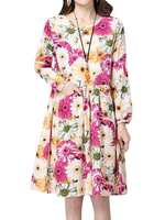 Casual Flower Printed Pocket Ruffle A-Line Dress For Women