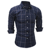 Casual Formal Slim Fit Checked Long Sleeve Dress Shirt for Men