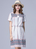 Casual Geometric Pattern Printed Elastic Waist A-line Dress For Women