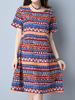 Casual Geometric Print Loose Short Sleeve O-neck Dress For Women