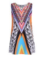 Casual Geometric Print Sleeveless O-neck Mini Dress For Women