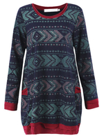 Casual Geometry Printed Patchwork Long Sleeve Dress For Women