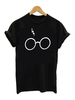Casual Glasses Print Short Sleeve O-neck Women T-shirt