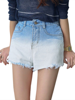Casual Gradient Tassel Women Mini Denim Shorts