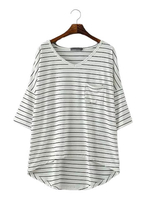 Casual Half Sleeve V Neck Striped Shirt For Women