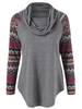 Casual Heap Collar Printing Stitching Sleeve Irregular Blouse For Women