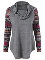 Casual Heap Collar Printing Stitching Sleeve Irregular Blouse For Women