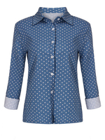 Casual Heart Printed Backless Slit Lapel Button Women Blouse