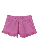 Casual High Waist Burr Solid Denim Women Shorts