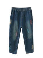 Casual Hole Elastic Waist Denim Wide Leg Pants