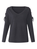 Casual Hollow Bandage V-neck Long Sleeve Women Sweater