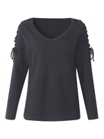 Casual Hollow Bandage V-neck Long Sleeve Women Sweater