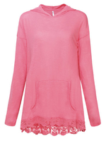 Casual Hooded Lace Patchwork Pure Color Sweatshirt For Women