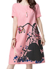 Casual Ink Printed O-Neck Short Sleeve A-Line Dress For Women