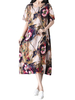 Casual Ink Printed O-Neck Short Sleeve Pocket Dress For Women