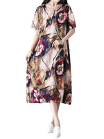 Casual Ink Printed O-Neck Short Sleeve Pocket Dress For Women