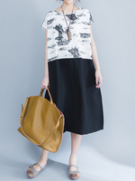 Casual Ink Printed Stitching Short Sleeve Dress For Women