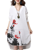Casual Ink Printed V-Neck Ruffled High Low Dress For Women