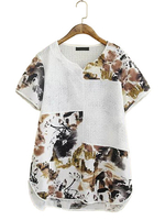 Casual Ink Printing V Neck T-Shirt For Women