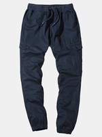 Casual Jogger Pants Cotton Solid Color Mid-Rise Cargo Pants For Men