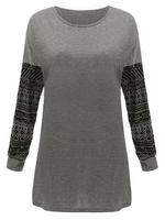 Casual Knitted Long Pattern Stitching Sleeve Pullover Shirt