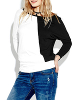 Casual Knitting Fabric Contrast Color Long Sleeve T-shirt