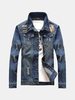 Casual Korean Style Ripped Denim Jacket Double Pockets Cardigan For Men