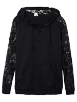 Casual Lace Patchwork Lace Up Long Sleeve Hooded Sweatshirt