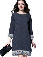 Casual Lace Patchwork O-Neck Straight Mini Dress For Women