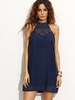 Casual Lace Patchwork Sleeveless Halter Mini Dress For Women