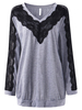 Casual Lace Stitching V-Neck Long Sleeve T-Shirt For Women