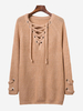 Casual Lace Up Knit Solid Bandage Long Sleeve Women Sweater