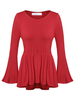 Casual Ladies Long Pure Color O Neck T-Shirt
