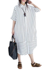 Casual Lapel Black and White Stripes Printed Dresses