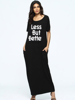Casual Letter Print Short Sleeve O-neck Maxi Dress For Women