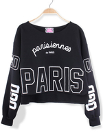 Casual Letter Printed Long Sleeve Short Tops Sweatshirt