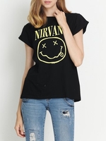 Casual Letter Smile Face Pattern Short Sleeve O-neck T-shirt For Women