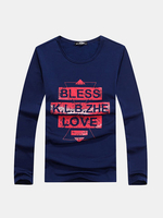 Casual Letters Printing Slim Fit Tops Cotton O-Neck Long Sleeve T-Shirt For Men