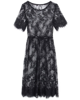 Casual Long Black Short Sleeve Lace Crochet Hollow Out Sheer Beach Dress