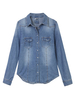 Casual Long Sleeve Button Blue Denim Shirt For Women