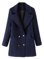 Casual Long Sleeve Lapel Double Breasted Woolen Coat